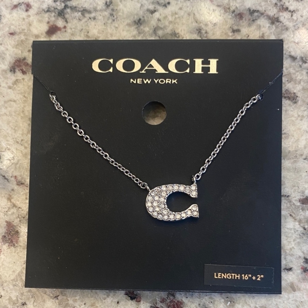 Coach Silver Necklace with Crystal C Pendant